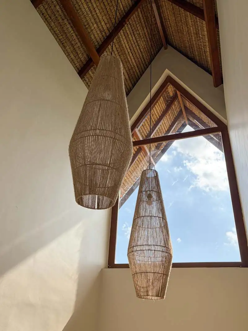 Timber staircase under the A-frame roof