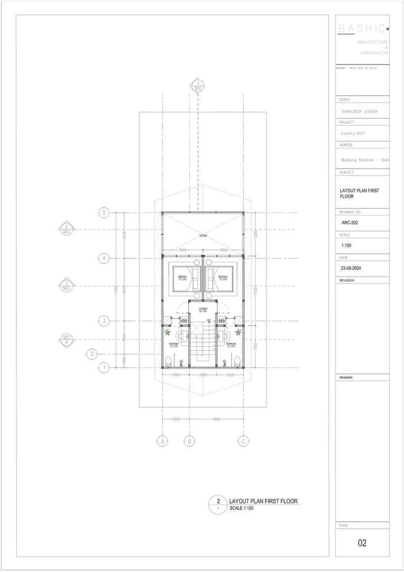 Floorplan — first floor with pool, living, kitchen and carport
