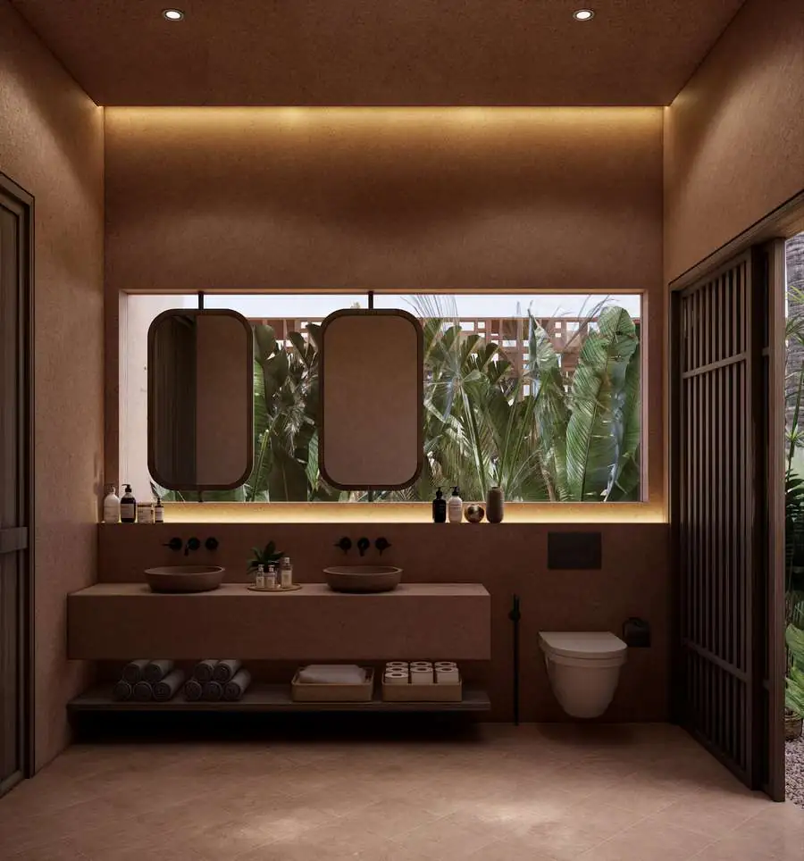 Bathroom with garden window (render)