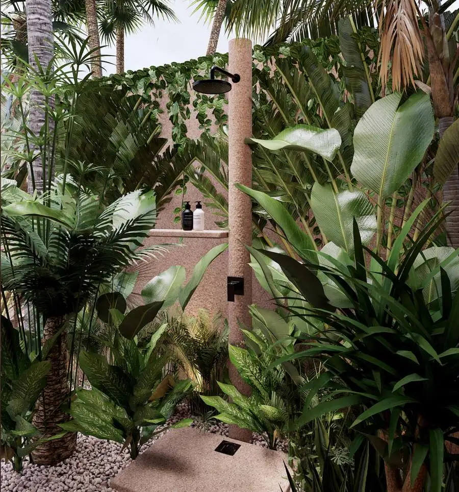 Outdoor shower in the garden (render)