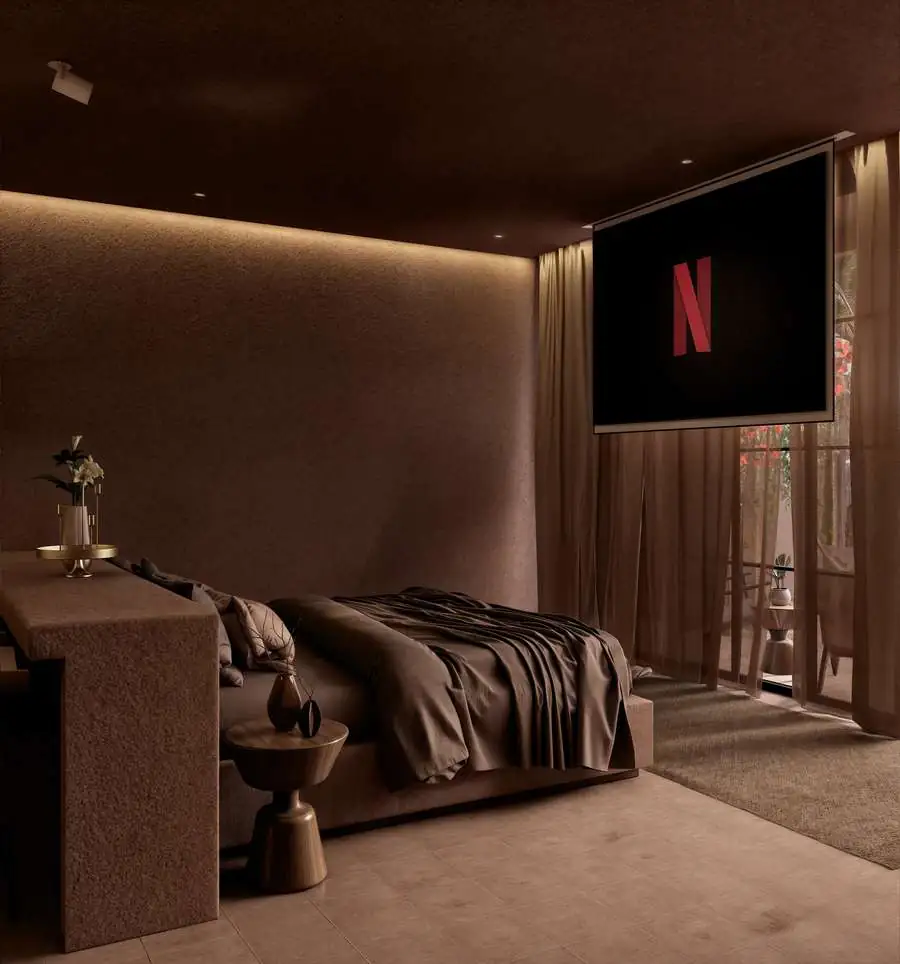 Retractable ceiling cinema screen (render)