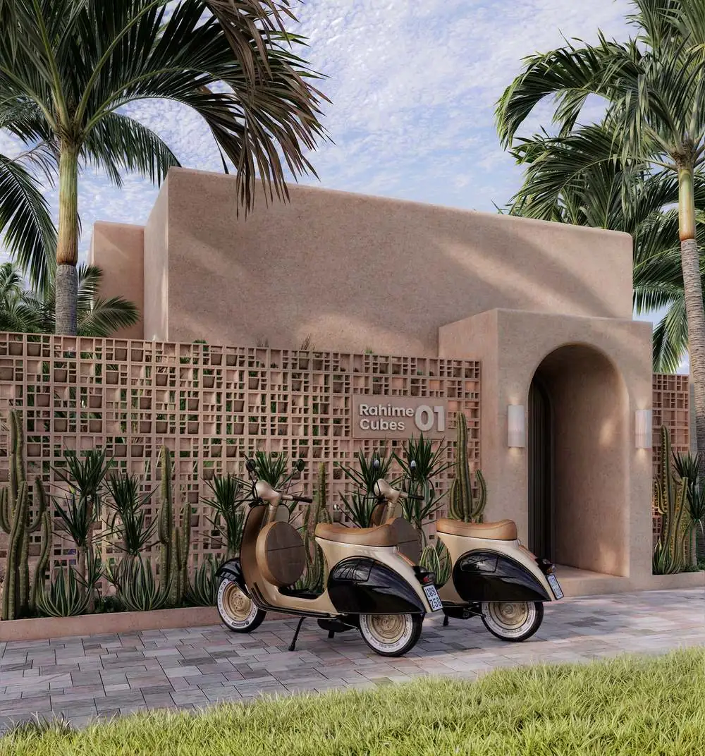 Moroccan Cubes — terracotta facade with breeze blocks, Kedungu