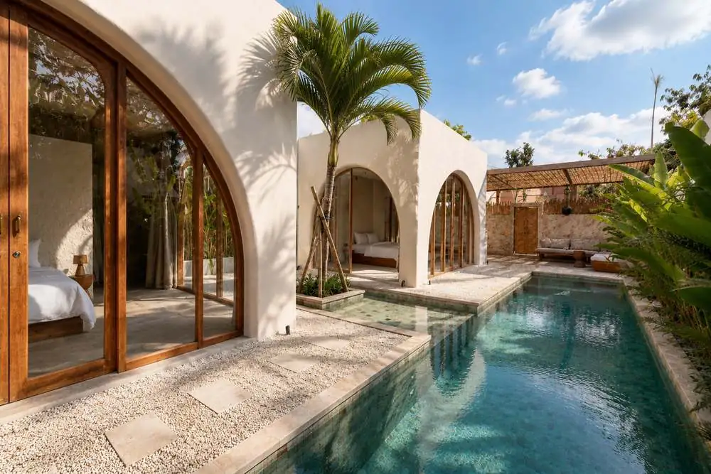 Rahime Cubes — arched pool courtyard, Uluwatu