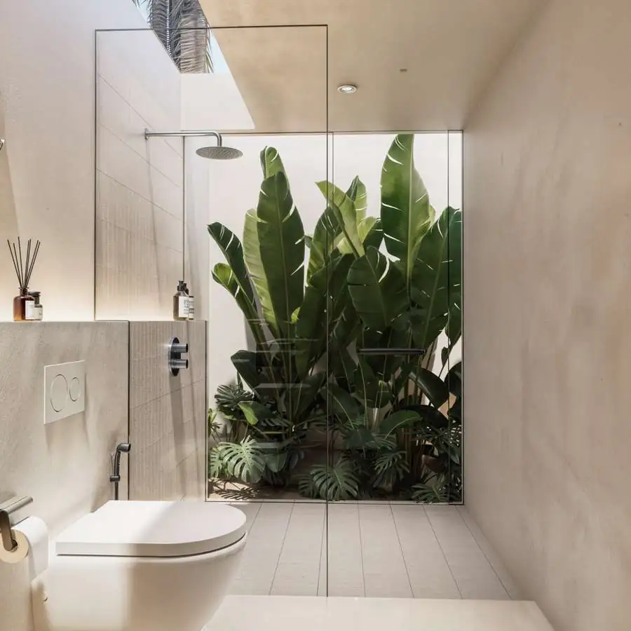 Bathroom with tropical view (render)