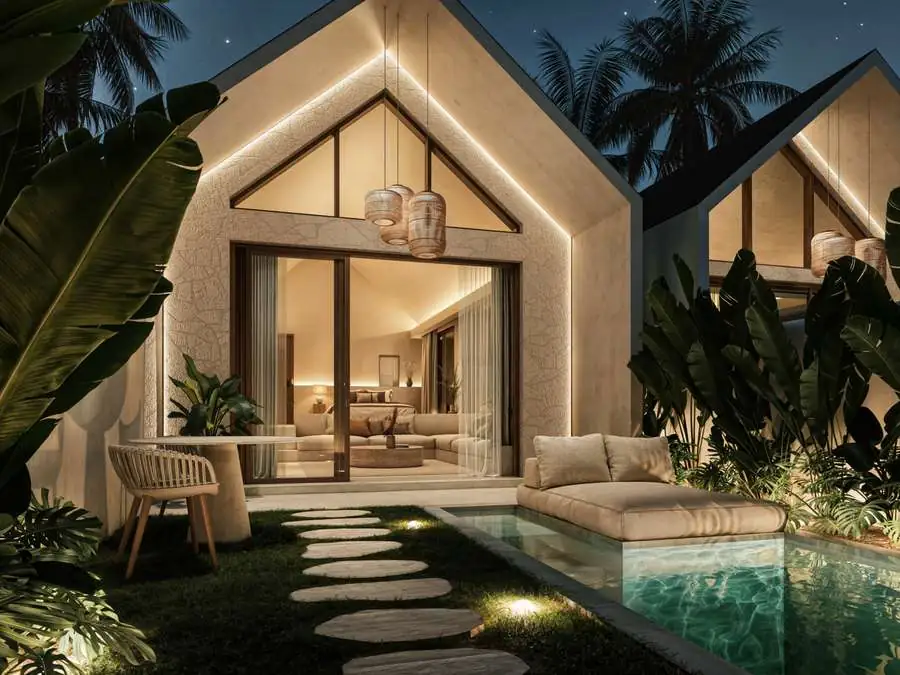 Villa Bayu at dusk (render)